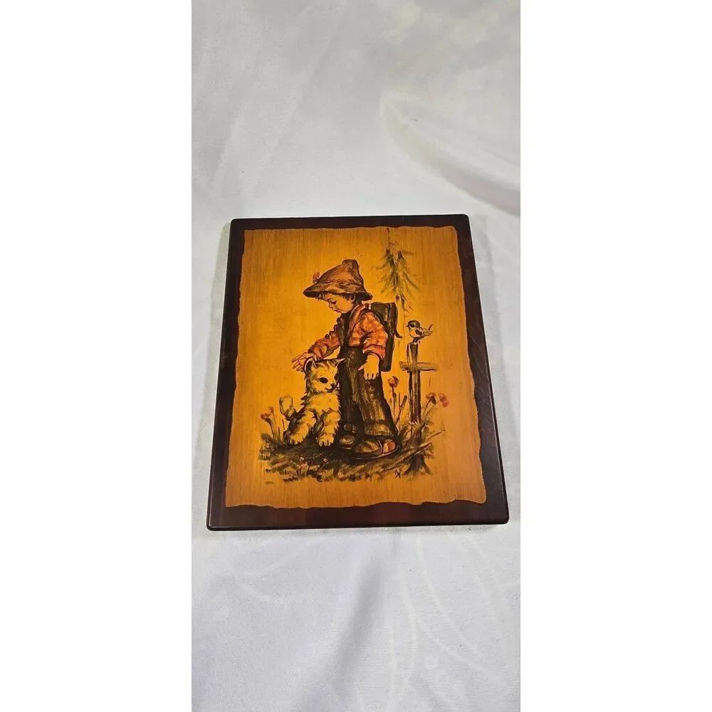 Vintage M.I. Hummel Wood Wall Plaque Playmates